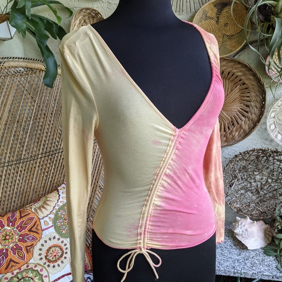 Free People XS Tie Dye Long Sleeve Top Asymmetrical Drawstring Tee - Picture 11 of 14